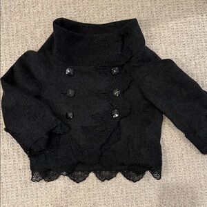Chic Black Embroidered Pea Coat for Women